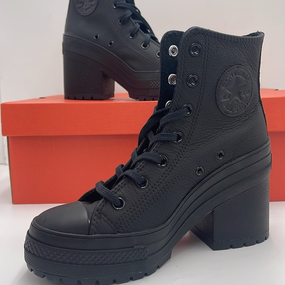Converse WMNS CHUCK 70 DE LUXE HEEL HI BLACK/BLACK/WHITE A06145C Platforms Snkrs - Picture 15 of 16